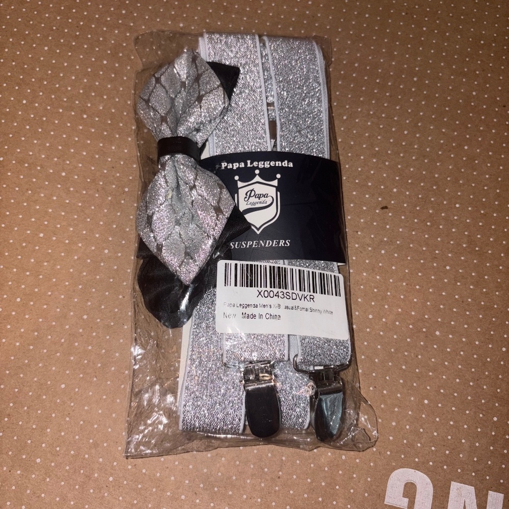 Silver Color Mens & Women Wedding Accessories suspenders and Adjustable Bow Tie
